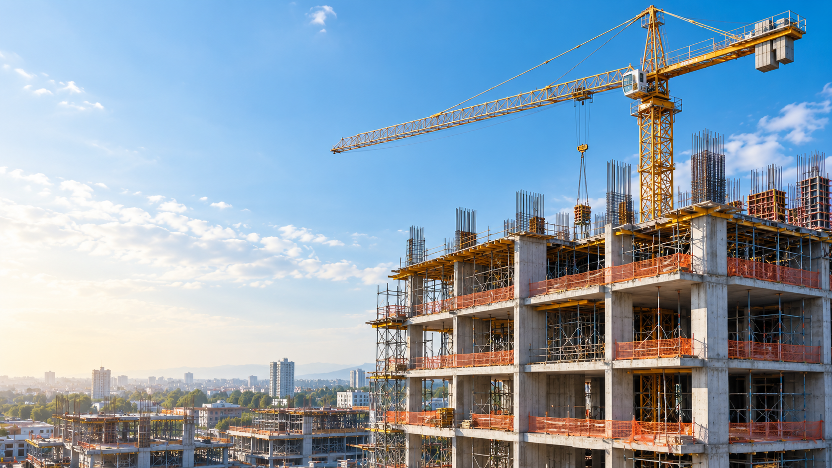 Proyek pembangunan gedung dengan crane